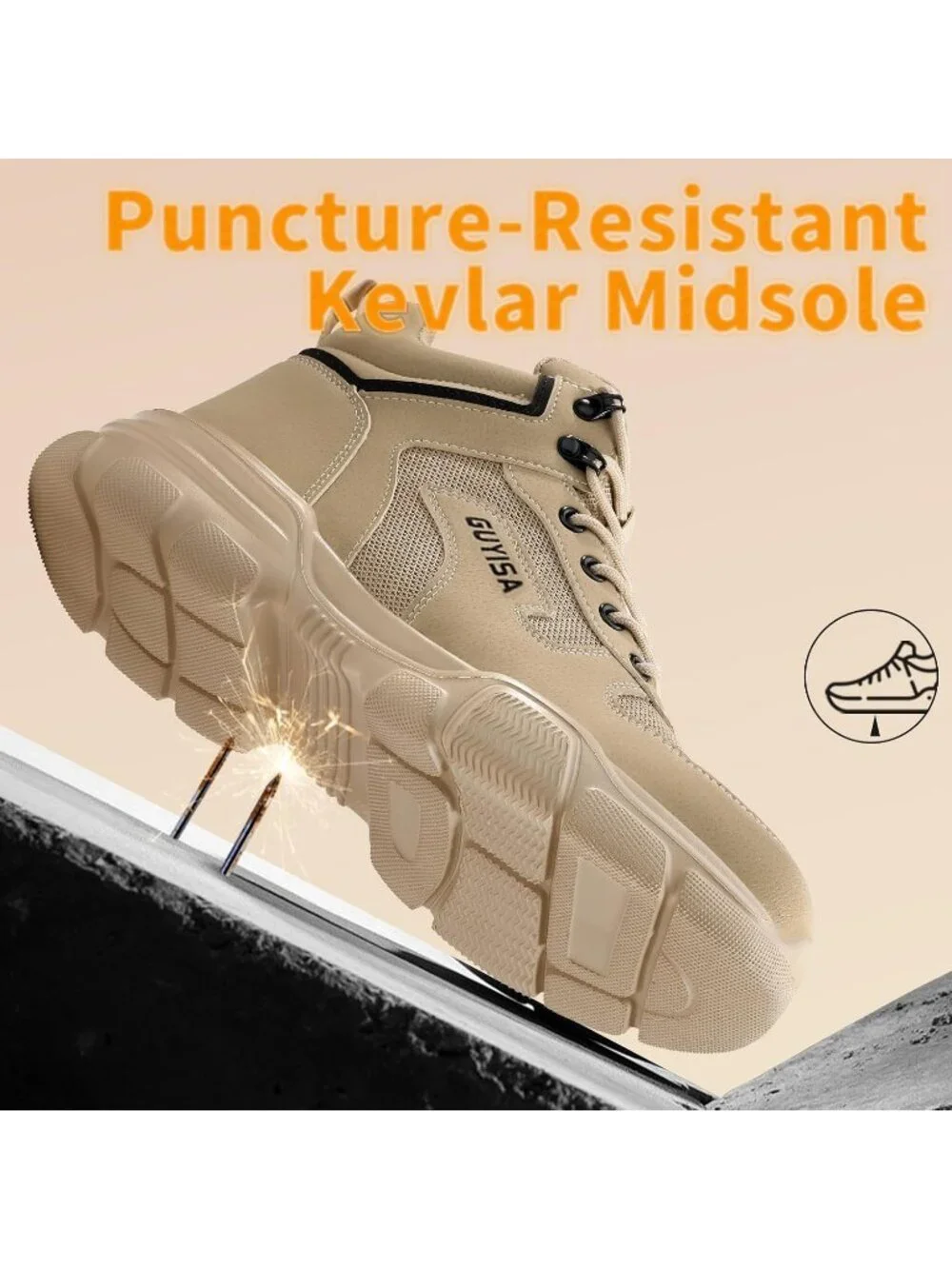 Men's Khaki Splashproof Shoes Casual High Top Steel Toe Non Slip Hiking Boots
